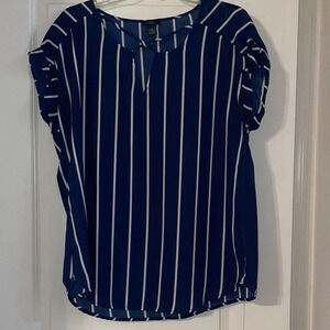 NAVY BLUE & WHITE STRIPED BLOUSE